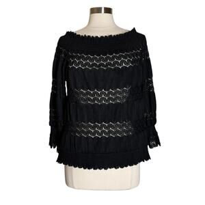 Anthropologie Deletta Riley‎ Black Off the Shoulder Open Knit Top Womens Large